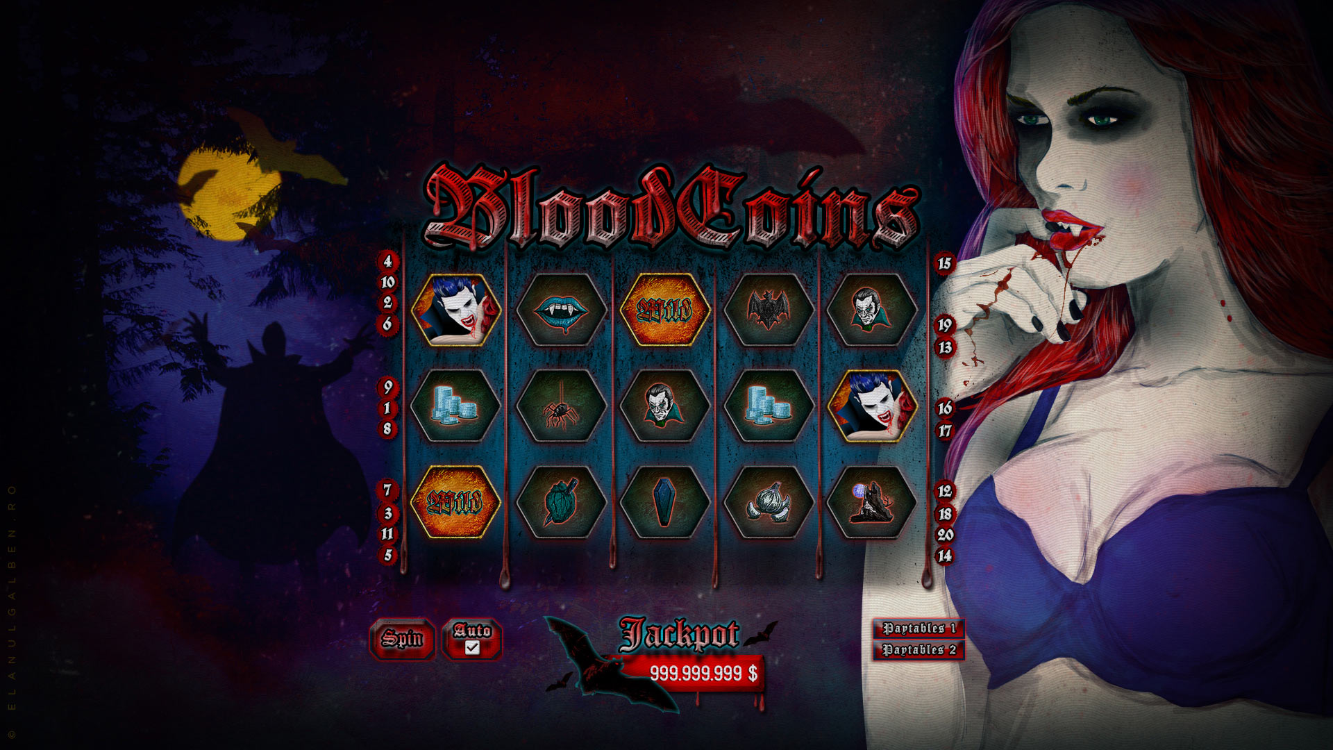Online Casino Game Design - Slot machine game - Vampire Blood Coins